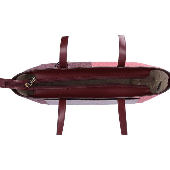 Michael Kors Jet Set Travel Medium Zip Top Tote Oxblood Multi MK SIgnature - Picture 5 of 5